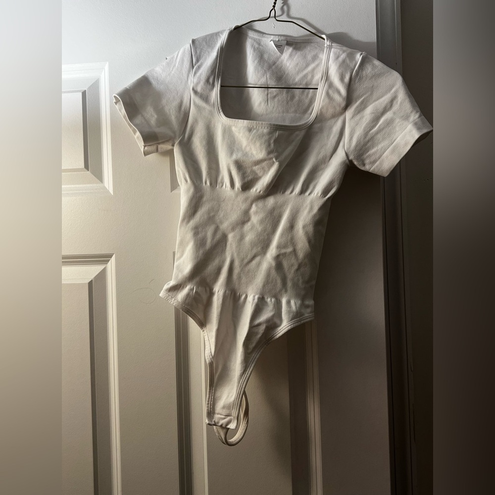 White bodysuit with with square neckline